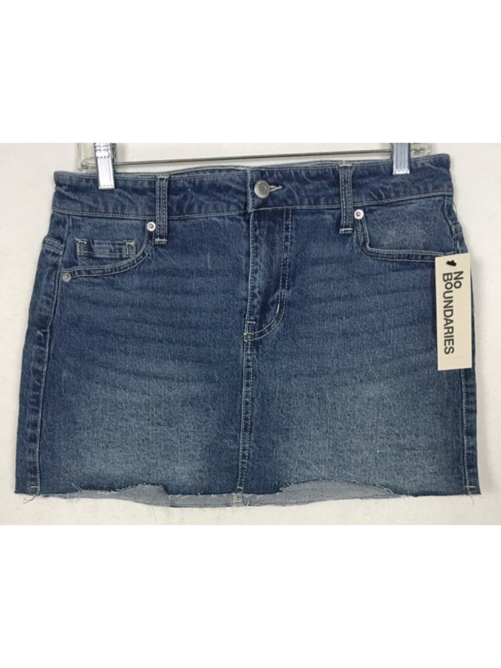 No Boundaries Denim Mini Skirt Size XS 0 to 2 Blue Front Back Pockets New w Tags